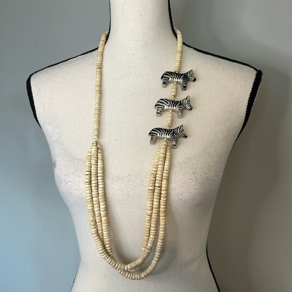 Navajo Shells Buffalo Bone Zebra Safari Natural Beaded Puka Vintage Necklace